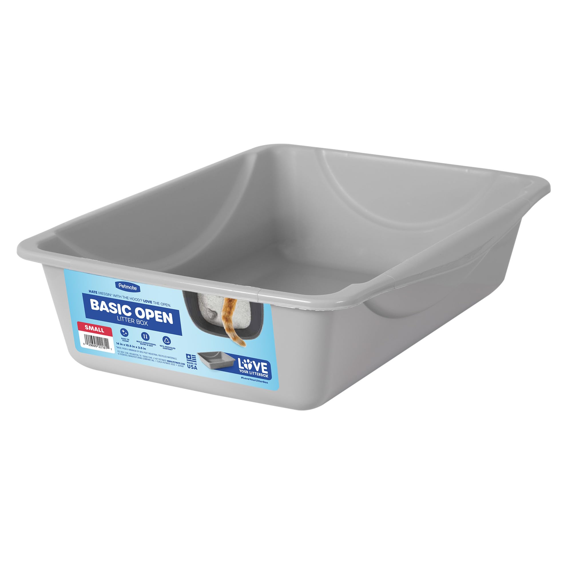 Petmate Litière Pan ouverte bleu gris offrant espace généreux pour le confort du chat.