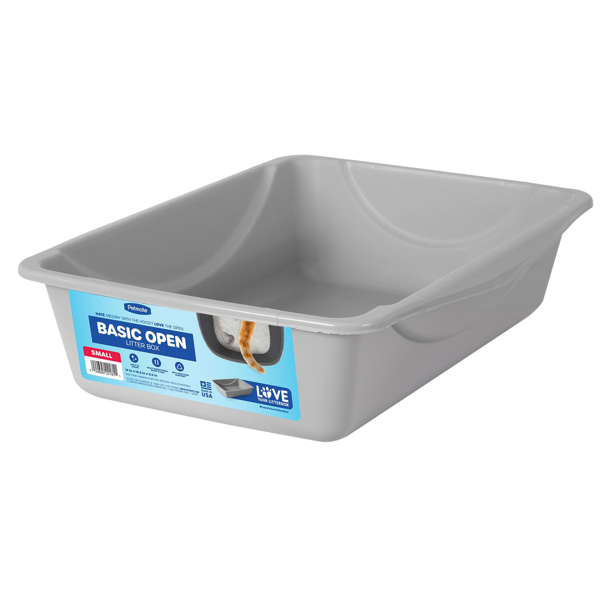 Petmate Litière Pan ouverte bleu gris offrant espace généreux pour le confort du chat.