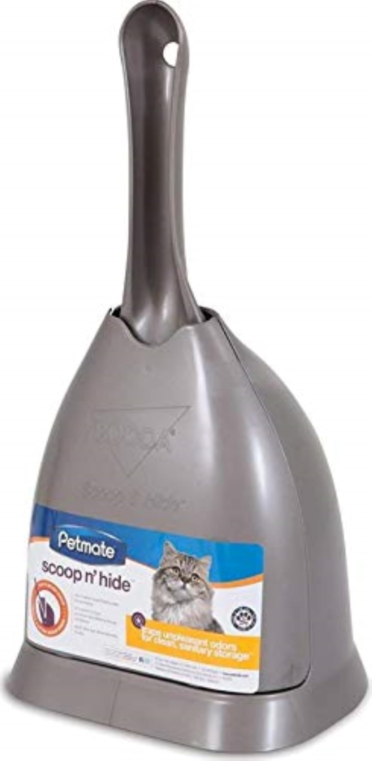 Petmate Scoop N' Hide avec support discret pour rangement propre.