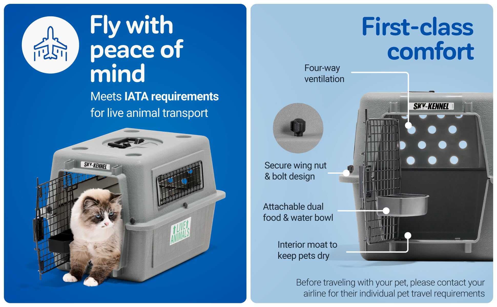 Petmate Sky Kennel – fermeture sécurisée et facile à manipuler.