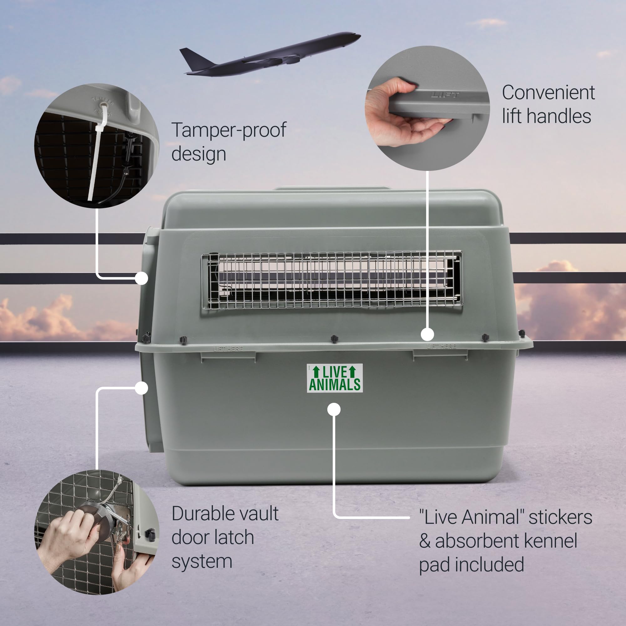 Petmate Sky Kennel poignée intégrée pour transport sûr et pratique.