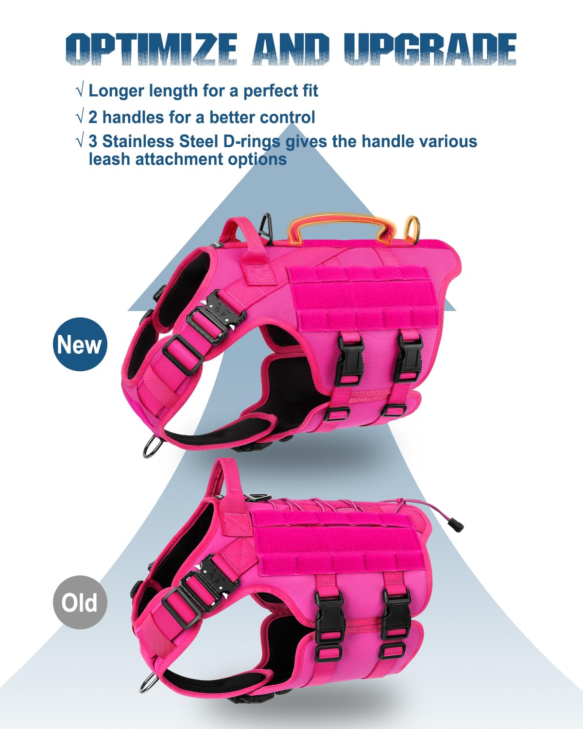 PETNANNY harnais tactique rose vue arrière, patchs accessibles et attaches simples