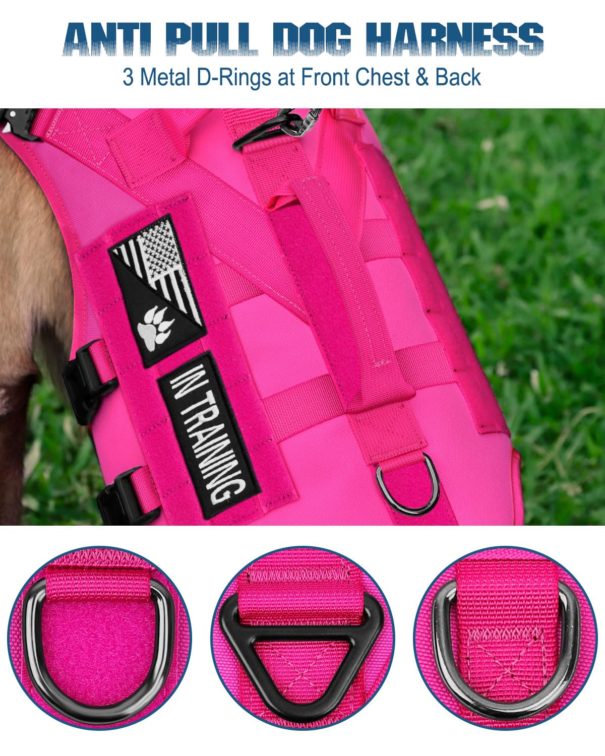 PETNANNY harnais tactique rose système MOLLE sur les côtes pour accessoires