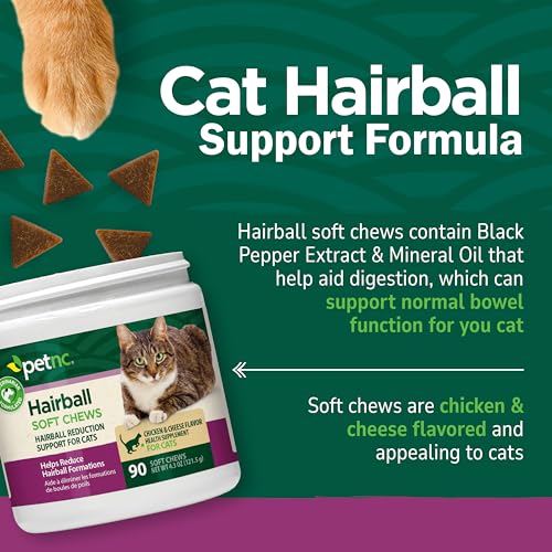 Friandises Hairball PetNC Saveur poulet et fromage présentées dans un bol