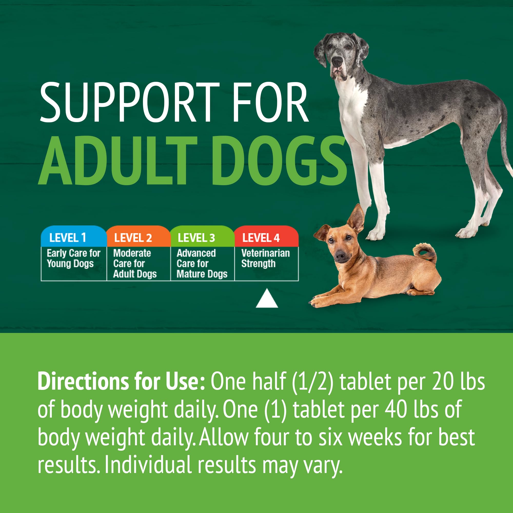 Dose quotidienne illustrée pour chiens adultes, simplicité d'utilisation.