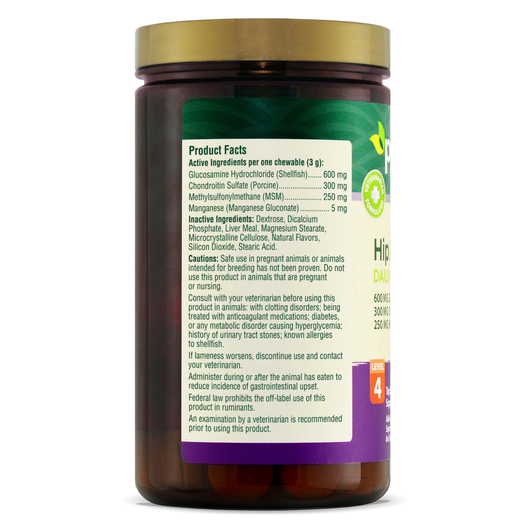 Ingrédients clés glucosamine, chondroïtine, MSM et manganèse pour la santé articulaire.