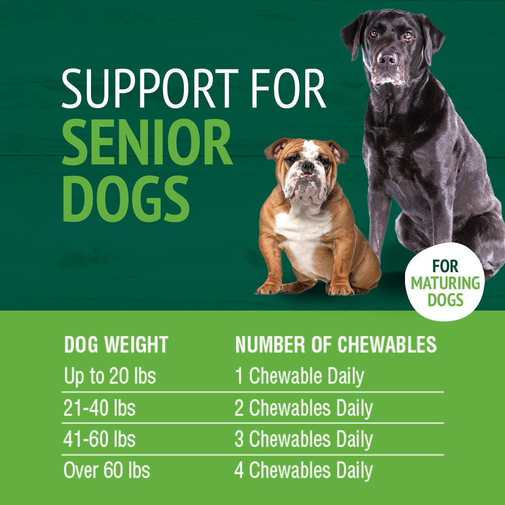 Goût foie apprécié par les chiens, PetNC Senior Multi Chewables facilitant la prise.