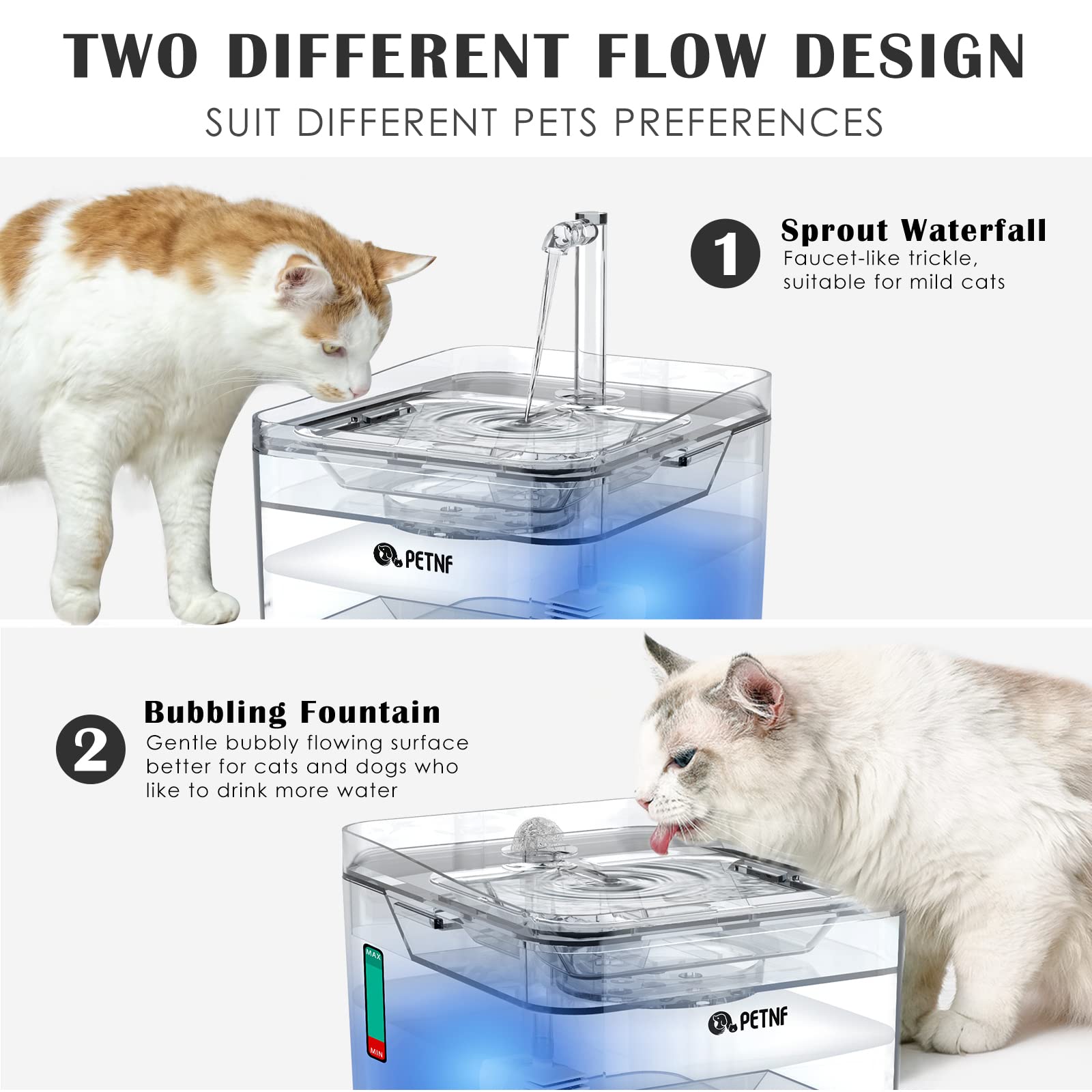 PETNF flux-trois-niveaux : trois débits pour s'adapter à chaque animal.