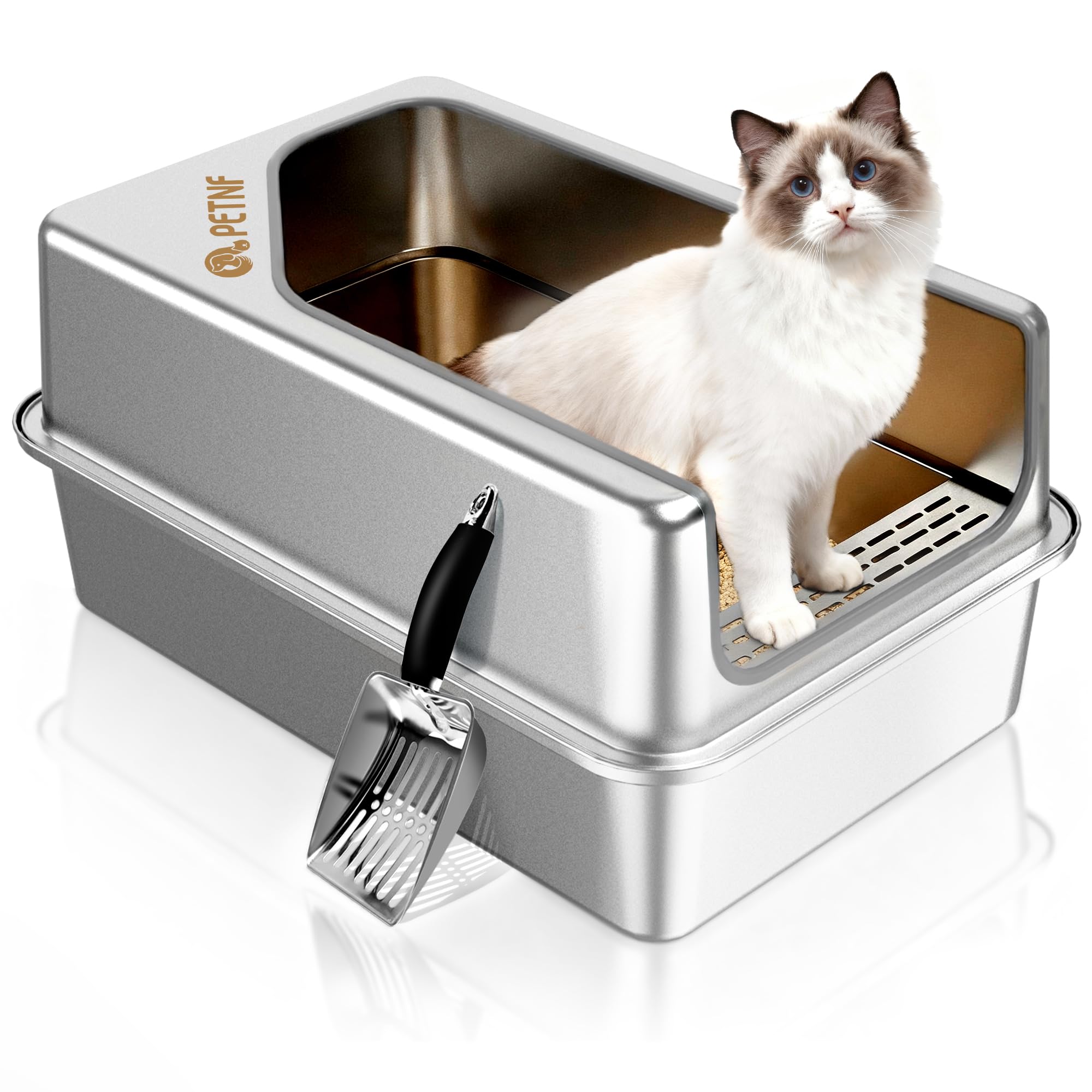 PETNF litiere en inox grande capacite pour chats confortables
