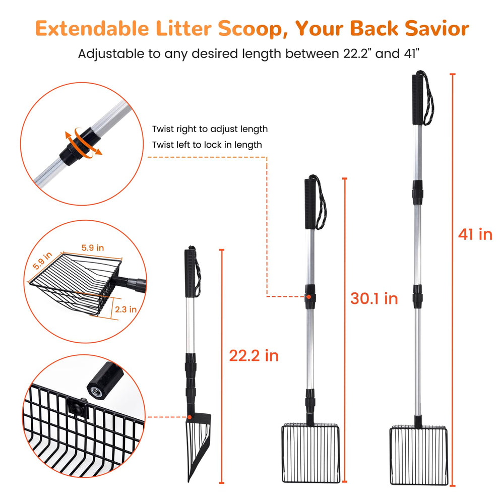 Poignée en acier inoxydable PETOCAT, robuste et extensible pour nettoyer facilement.