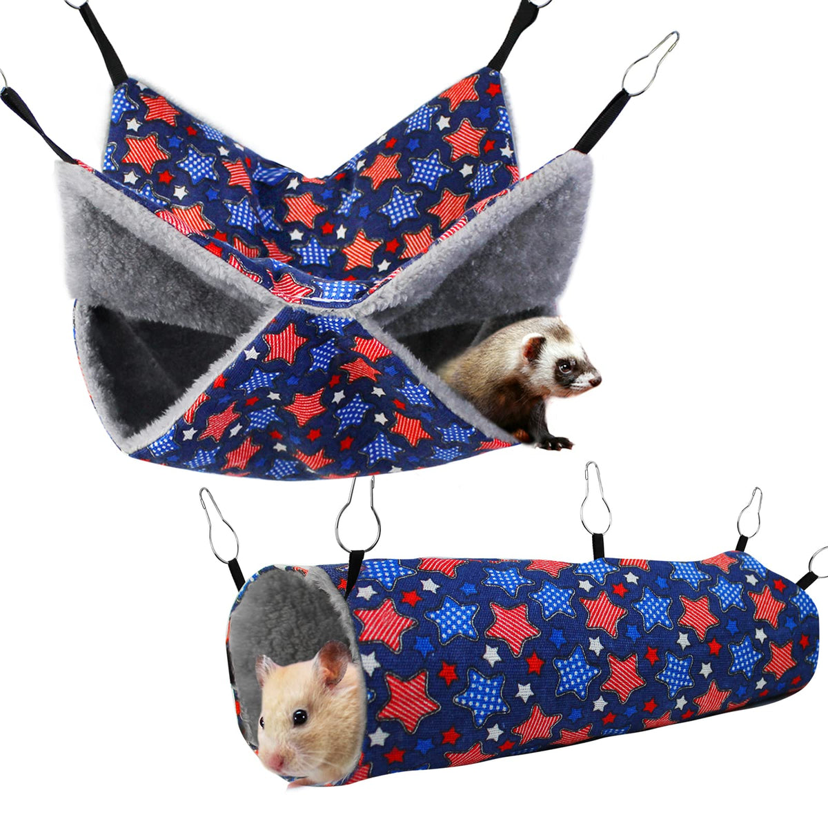Hamac Petonfun bleu etoile pour petits animaux, repos douillet et divertissement