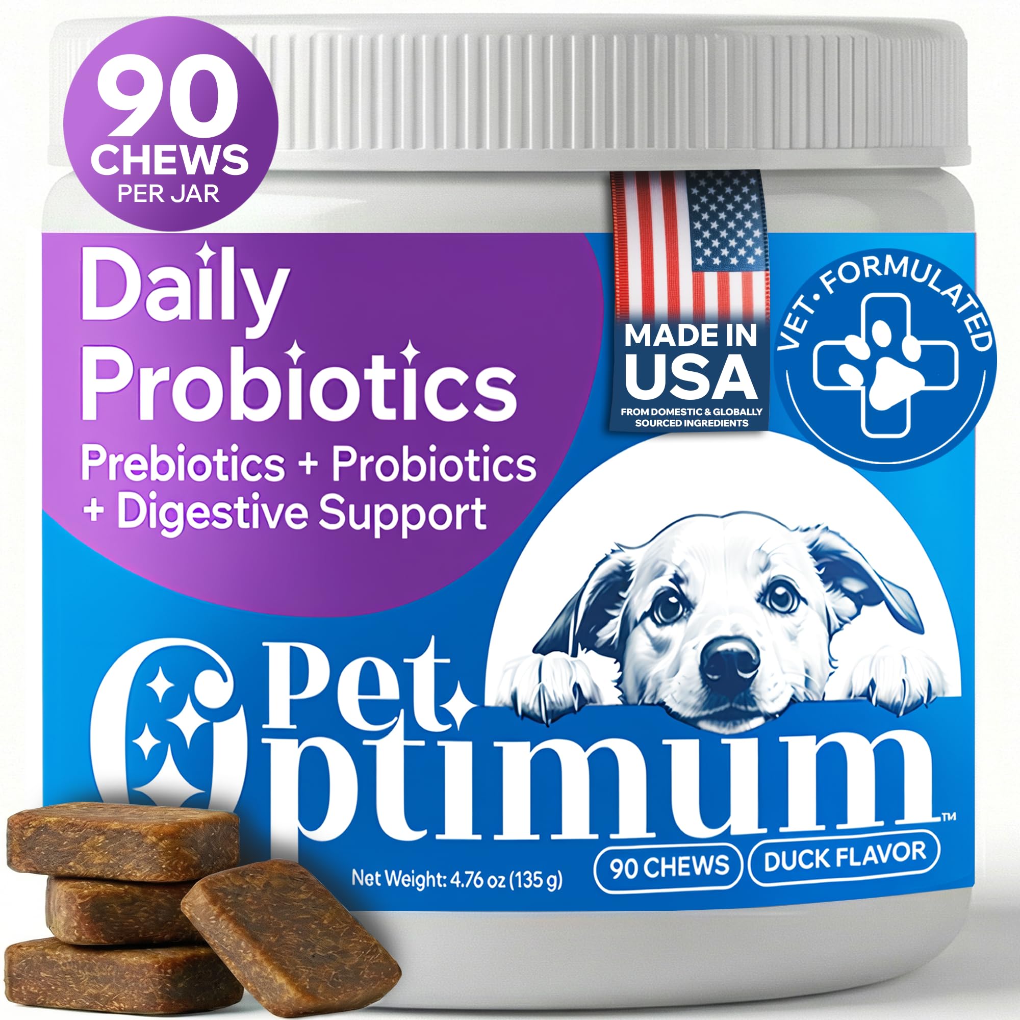 PetOptimum probiotiques chien — friandises faciles à consommer favorisant digestion et bien-être quotidien.