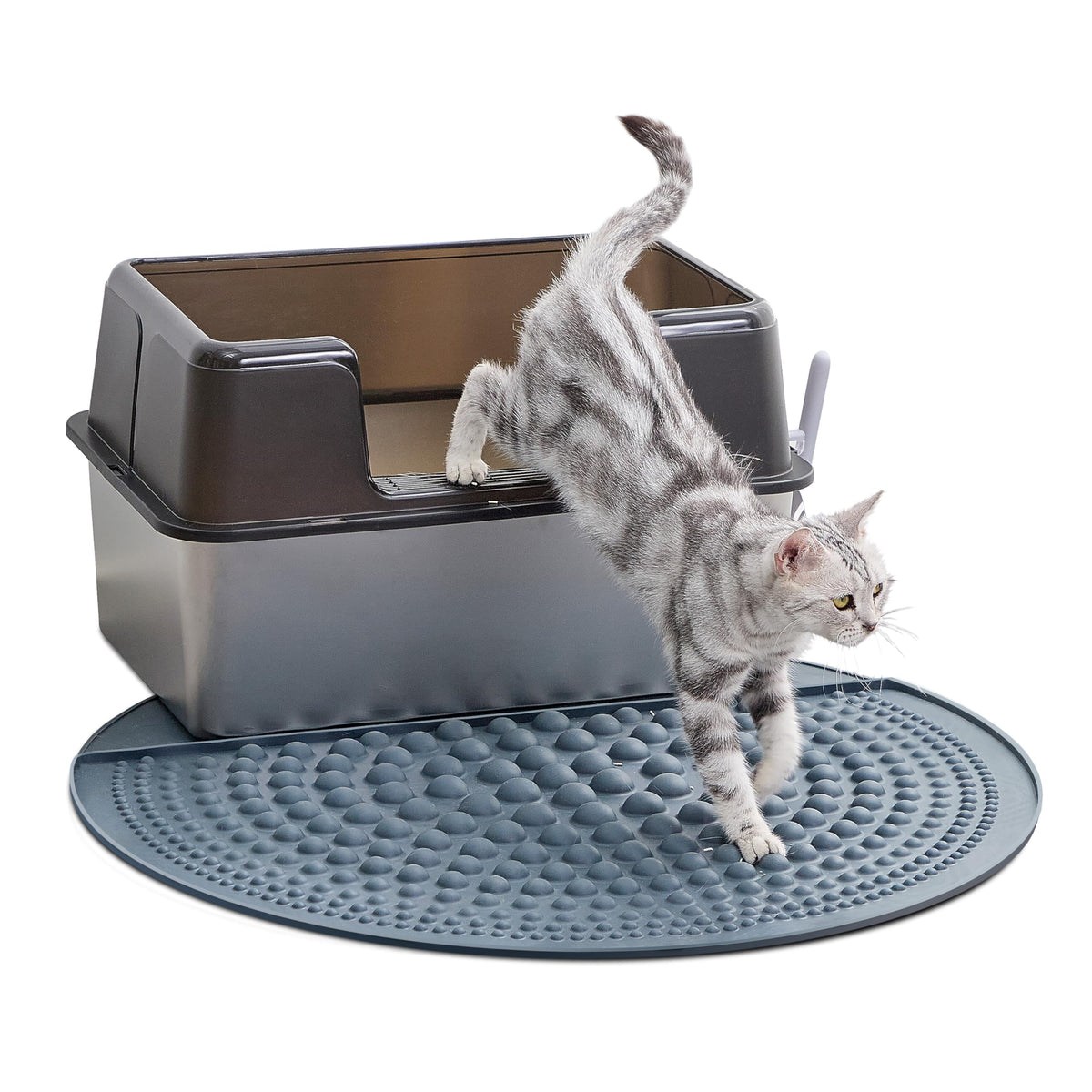 PetPals tapis-litière en silicone gris 32 po, collecte efficace de litière.