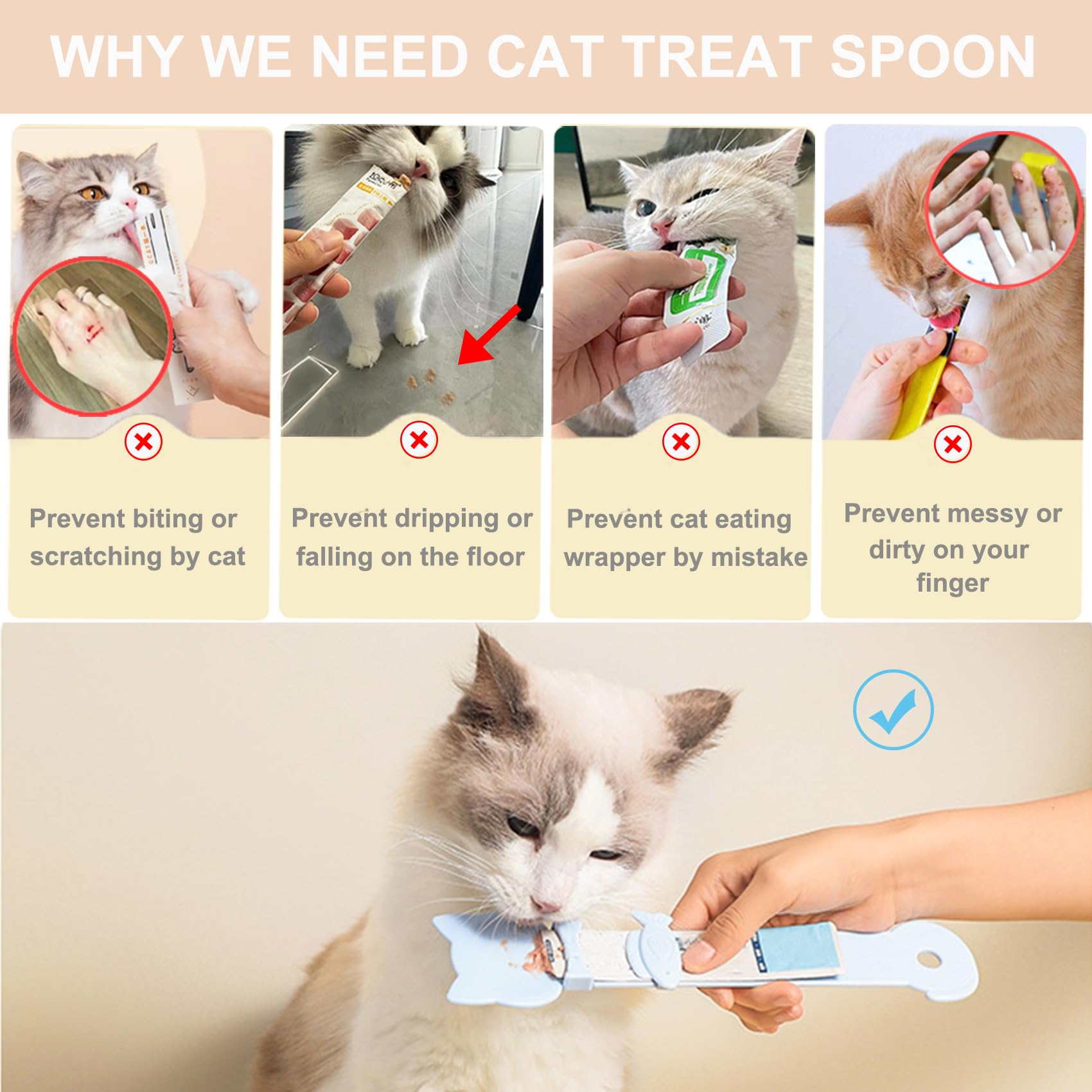 PETPAWLOVELY cuillères-chat jaune, ensemble 3 pièces faciles à utiliser