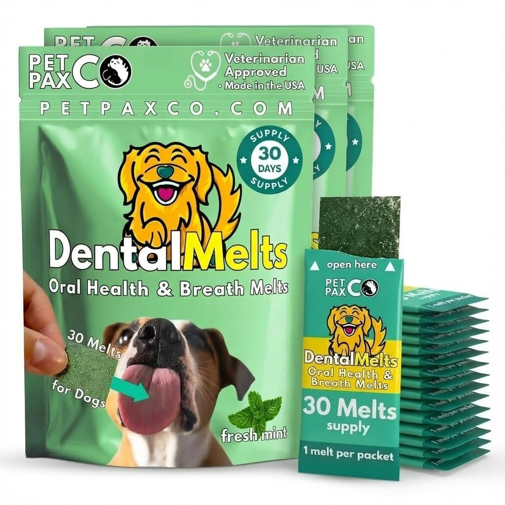 PetPax Co renouveleur d'haleine chien — emballage pratique pour une utilisation rapide.