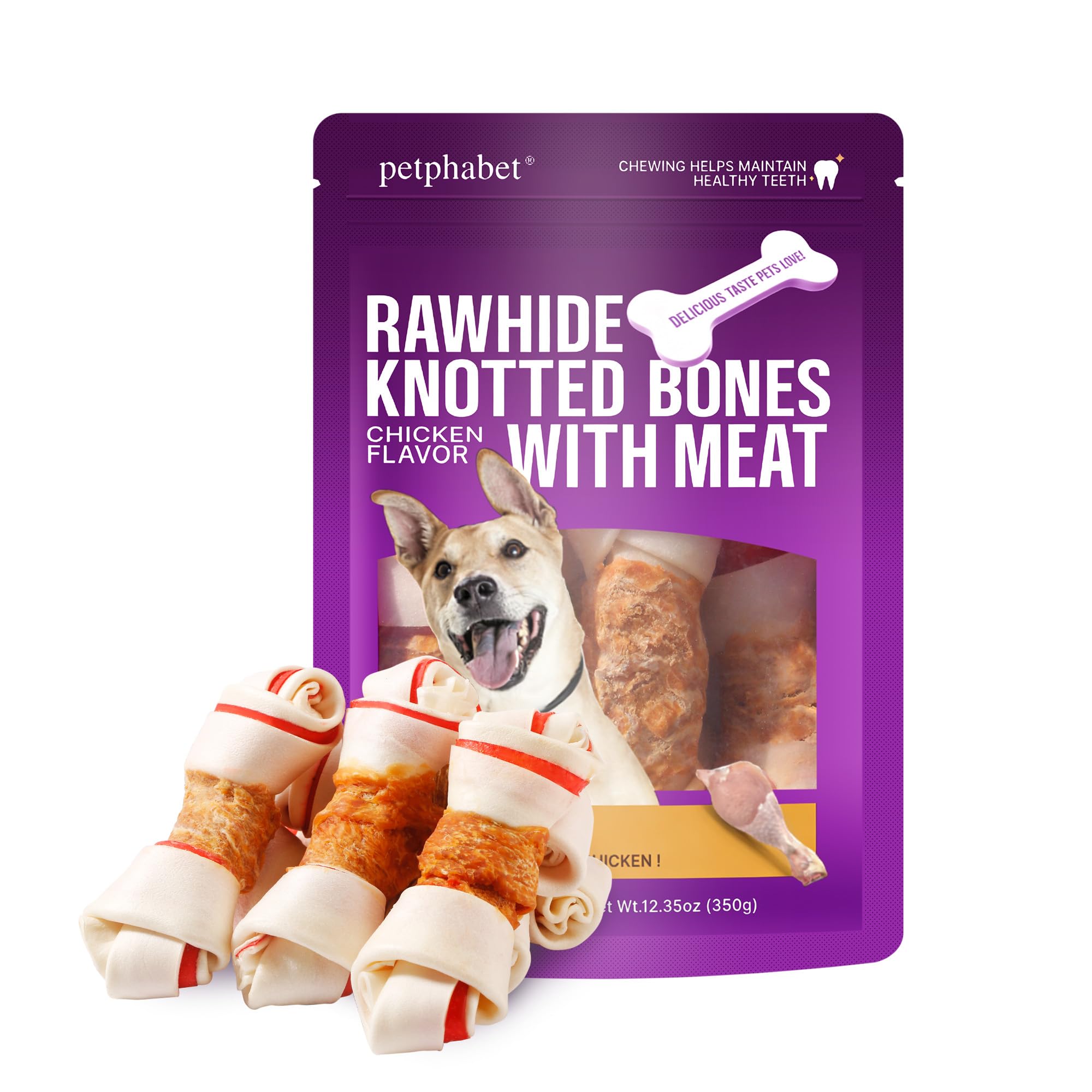 Petphabet os poulet enveloppe cuir brut, friandise durable pour chien.
