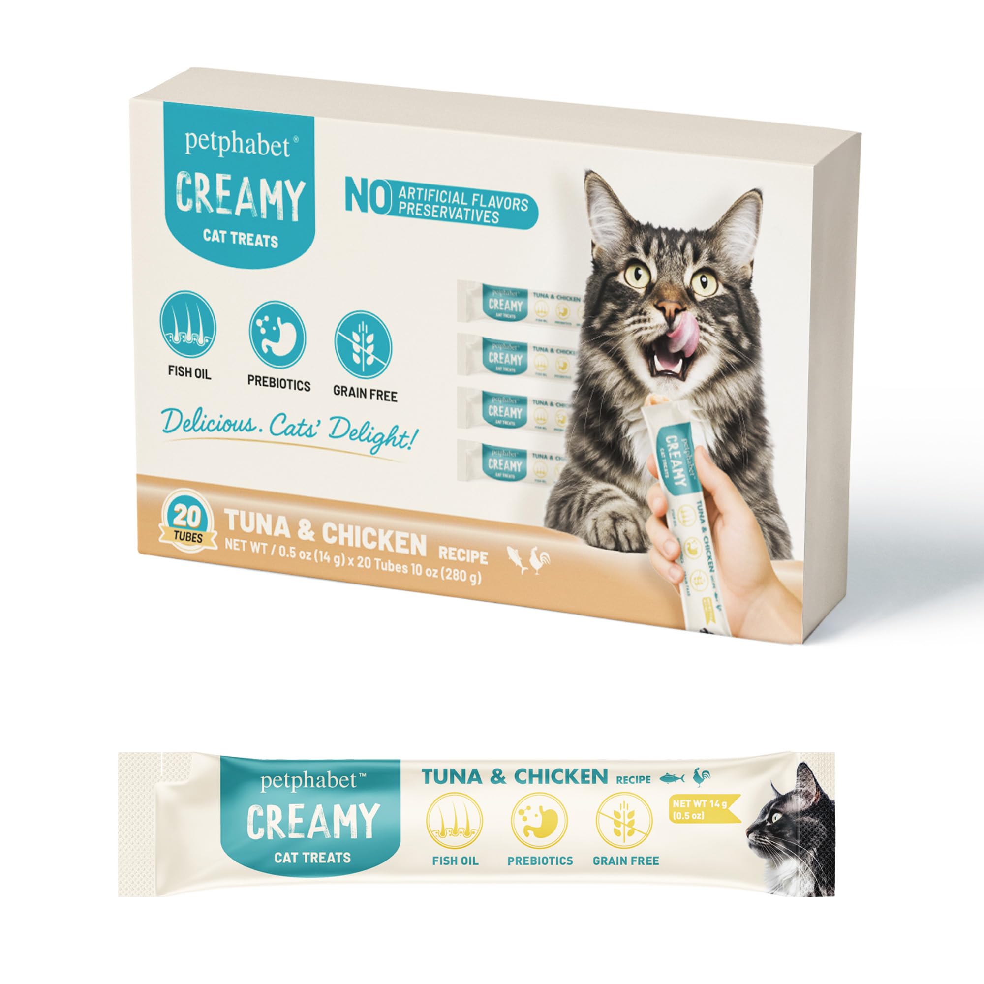 PETPHABET tubes-chat avec pâte crème thon et poulet, format pratique.