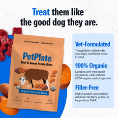 PetPlate Boeuf et Patate Douce – ingrédients organiques de qualité, transparence rassurante.