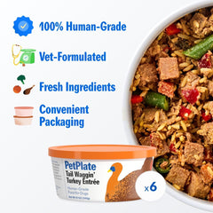 PetPlate Dinde riz brun pomme carotte — repas complet et digestible.