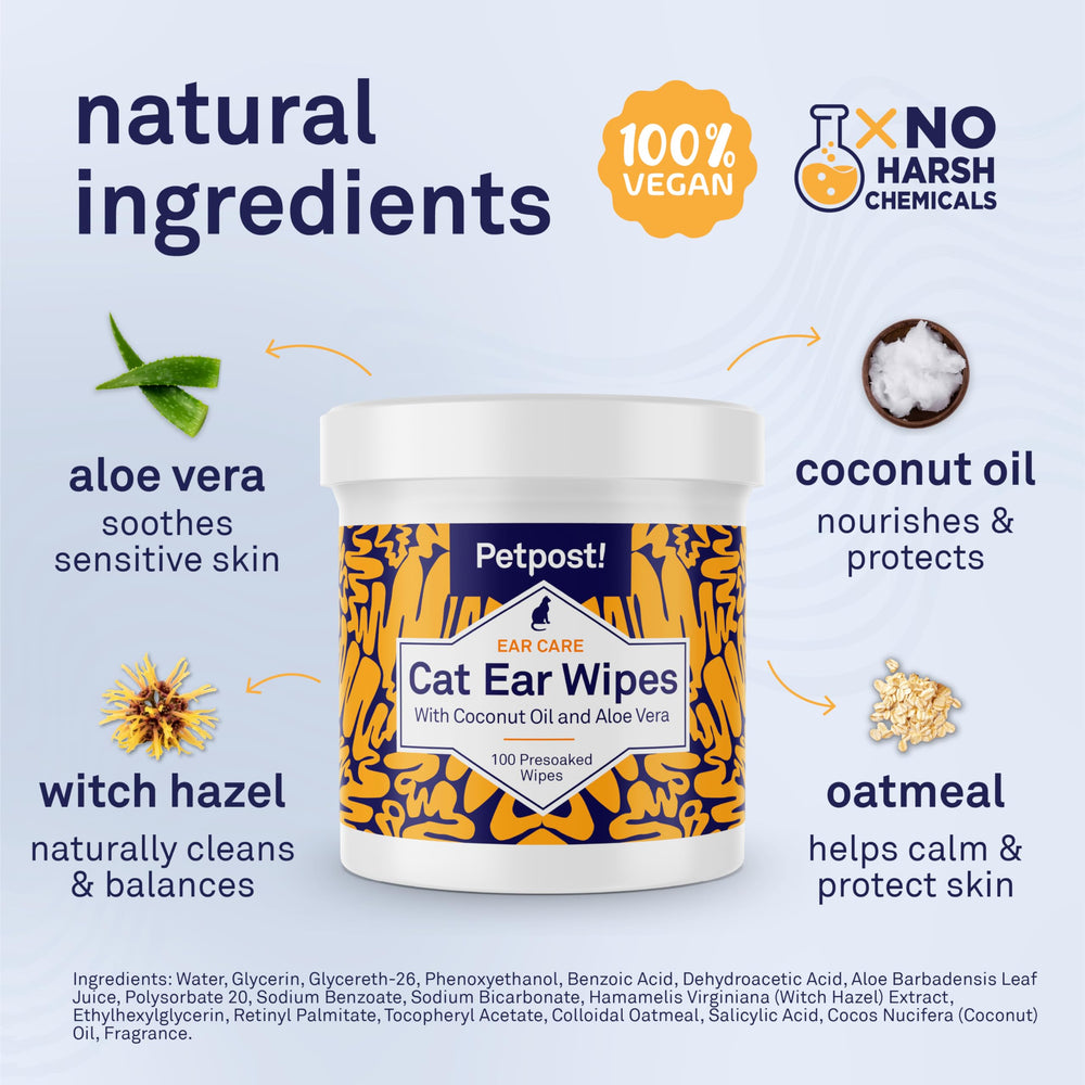 Petpost lingettes oreilles chat, nettoyage efficace sans frottement brutal