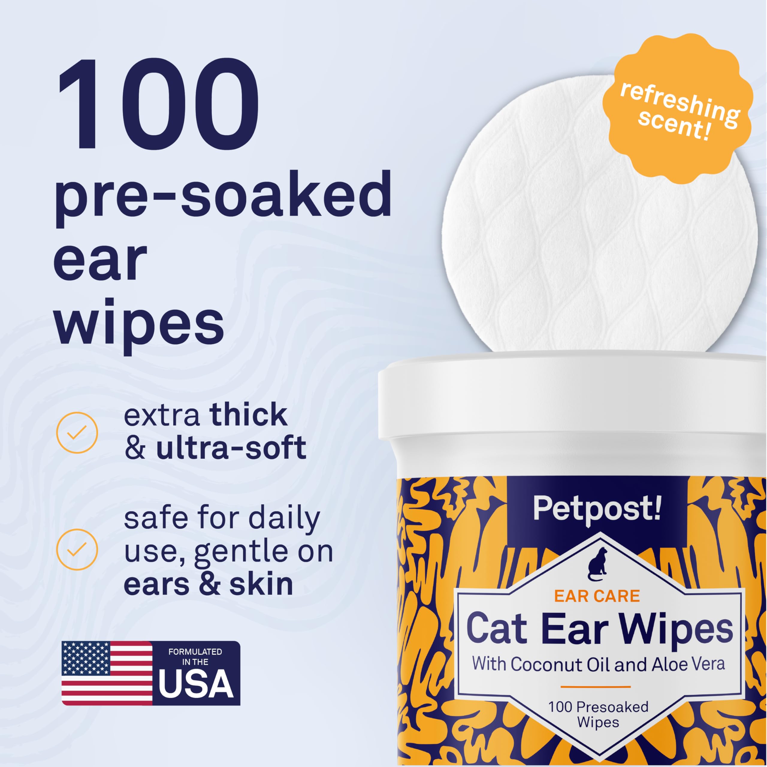 Utilisation rapide des lingettes Petpost pour l’hygiène des oreilles de chat