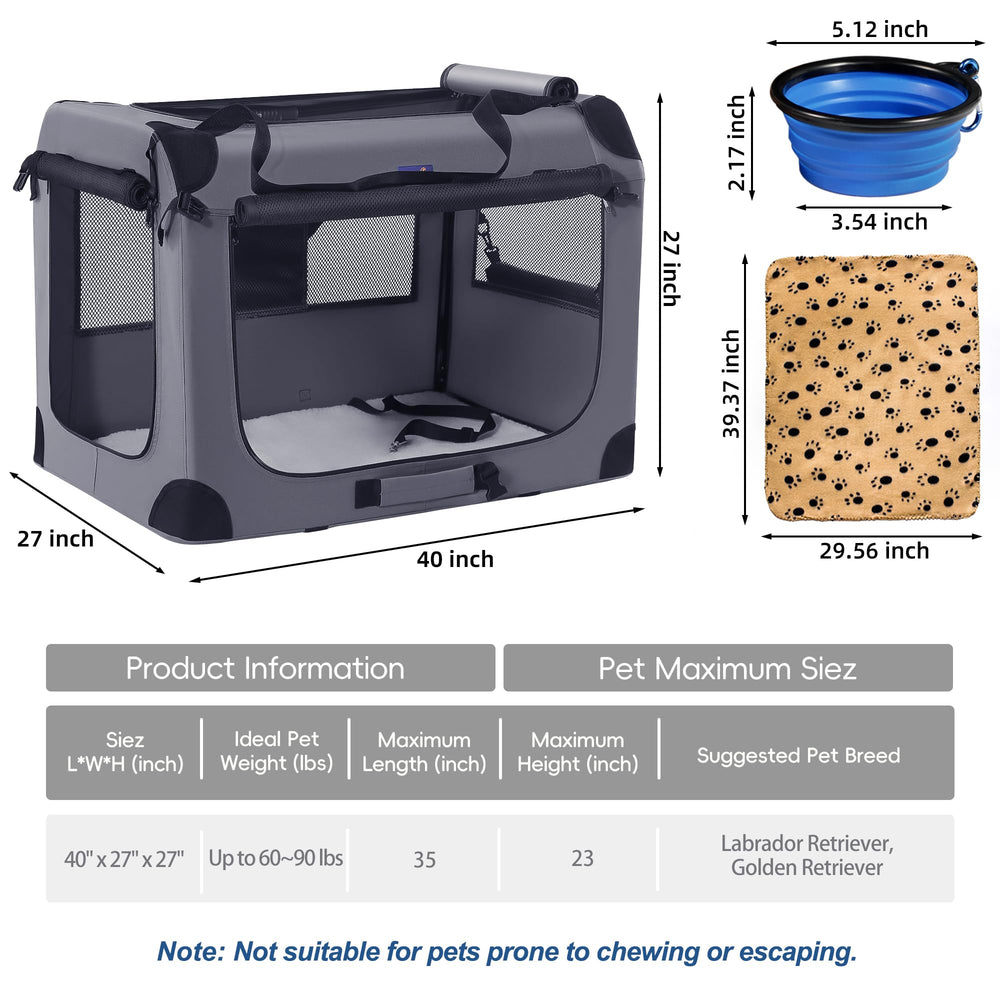 Petprsco cage-chien anti-évasion, fermetures sécurisées.