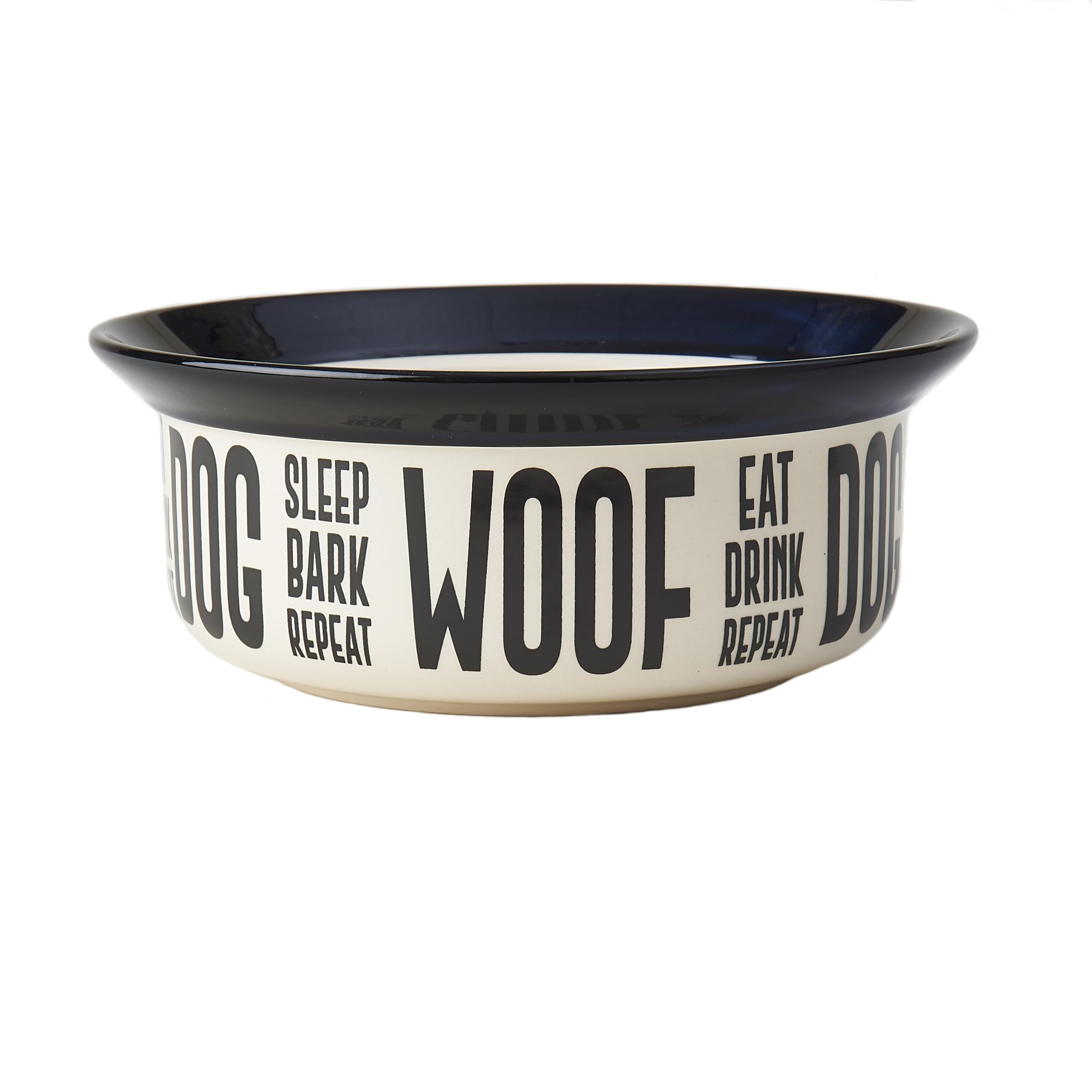 Bol Petrageous Eat Drink Repeat pour chien, stabilité grâce à la céramique lourde.