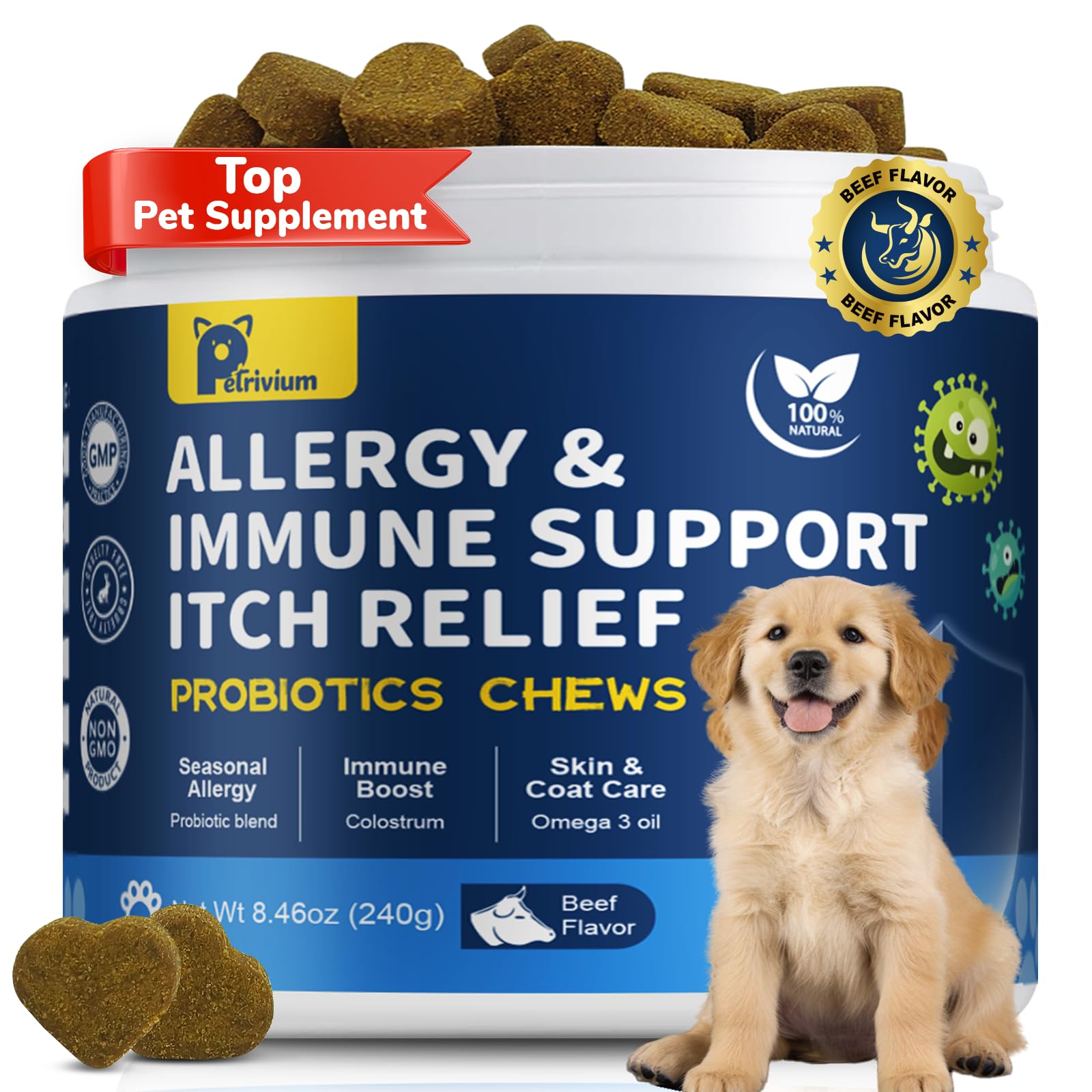 Friandises Petrivium contre allergie chien, soulagement démangeaisons.