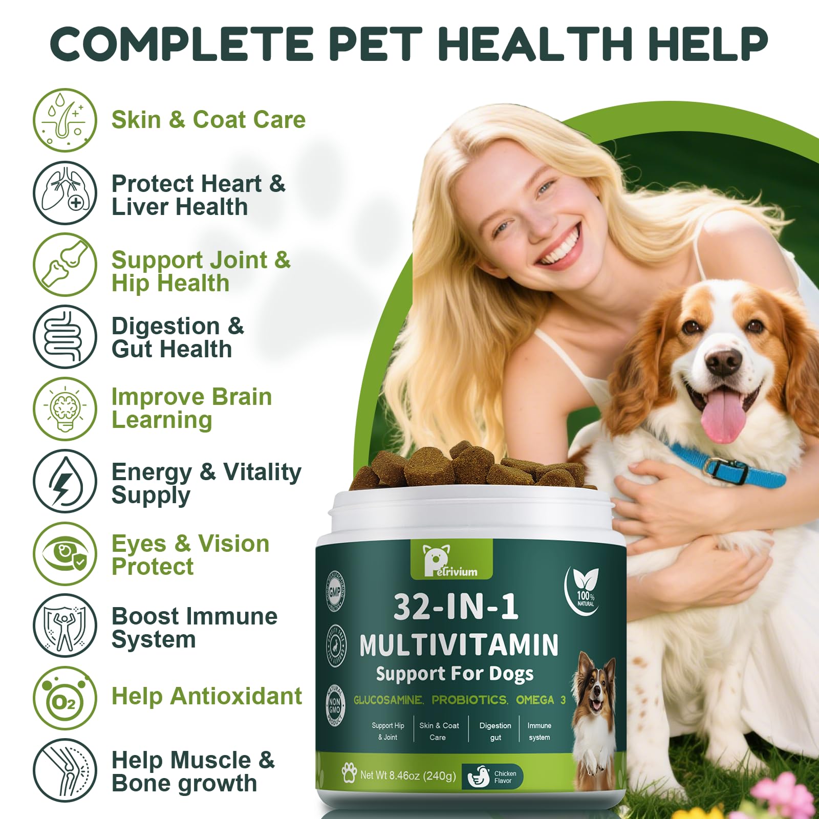 Petrivium Chien Peau Poil Sante Vitamine E: pelage lustré et peau saine