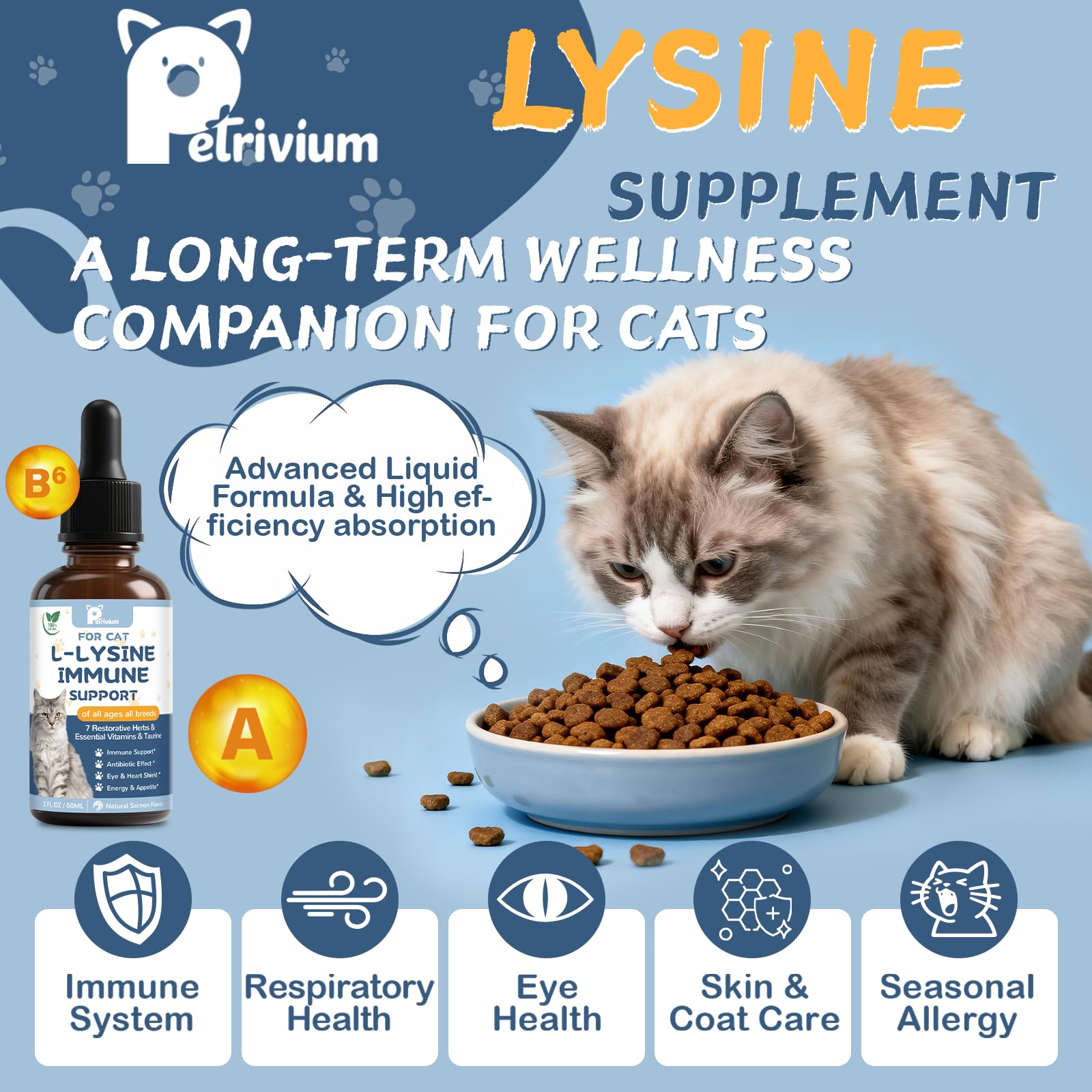 Petrivium Lysine pipette-doseur-precis: dosage fiable pour chat quotidien.