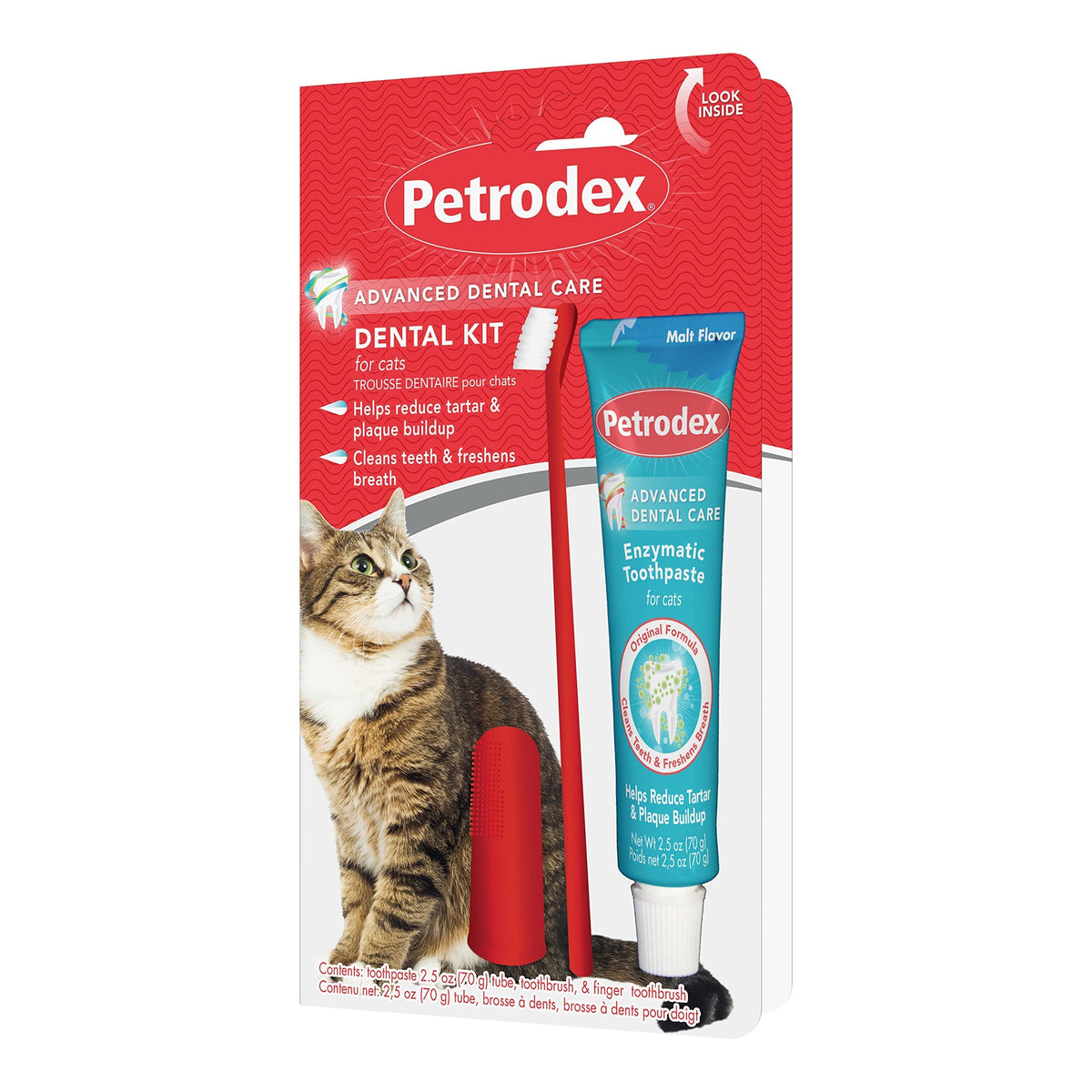 Kit Petrodex pour chats avec brosse double pour un brossage précis.