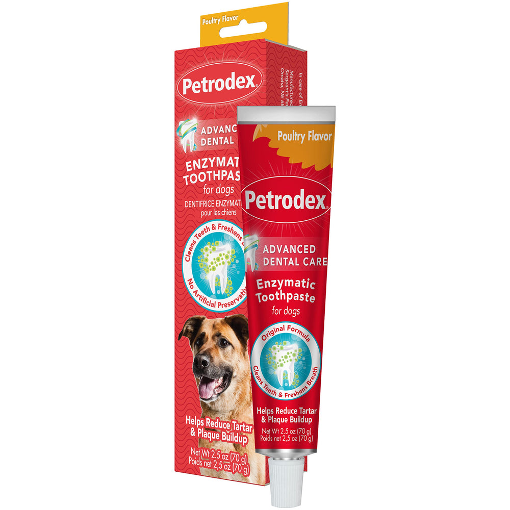 Dentifrice Petrodex pour chiens volaille, améliore l'haleine et facilite le brossage