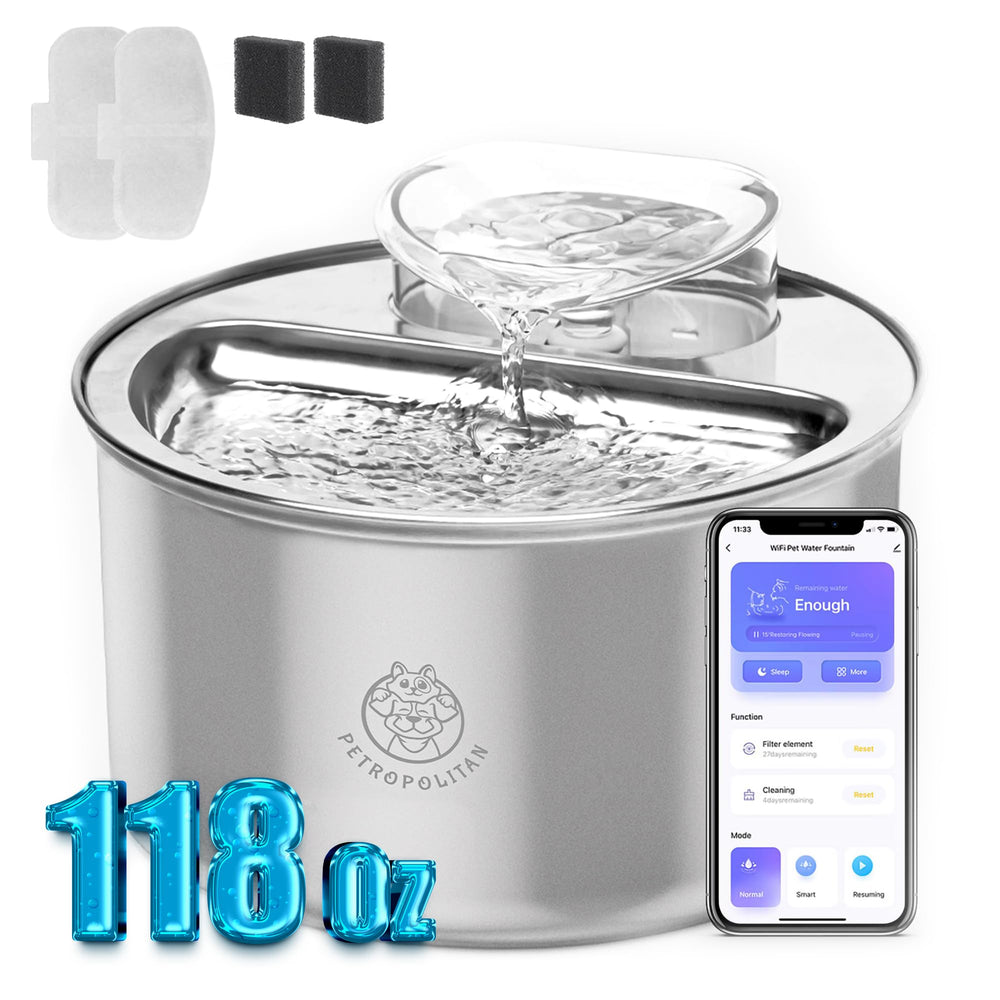 Petropolitan fontaine pour animaux, réservoir 3,5L, hydratation régulière.