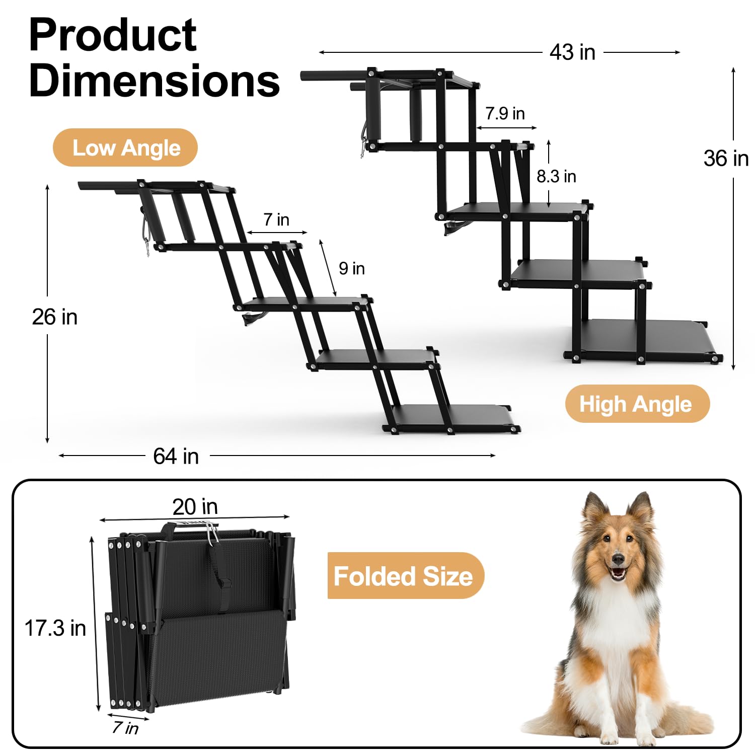 PetRuna escalier chien pliable pour voiture, rangement pratique.