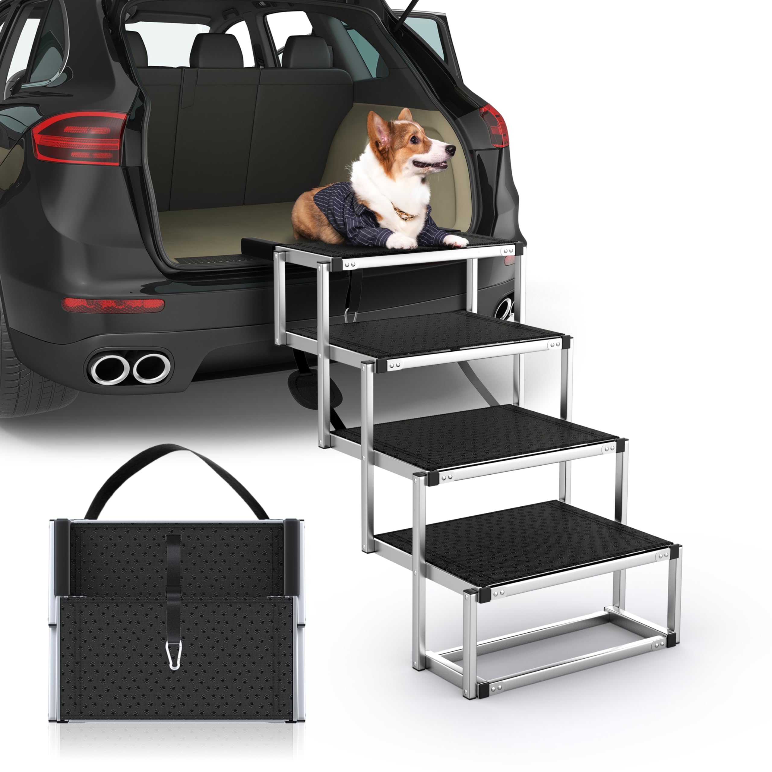 PetRuna escaliers chien voiture 4 étapes, confort et stabilité.