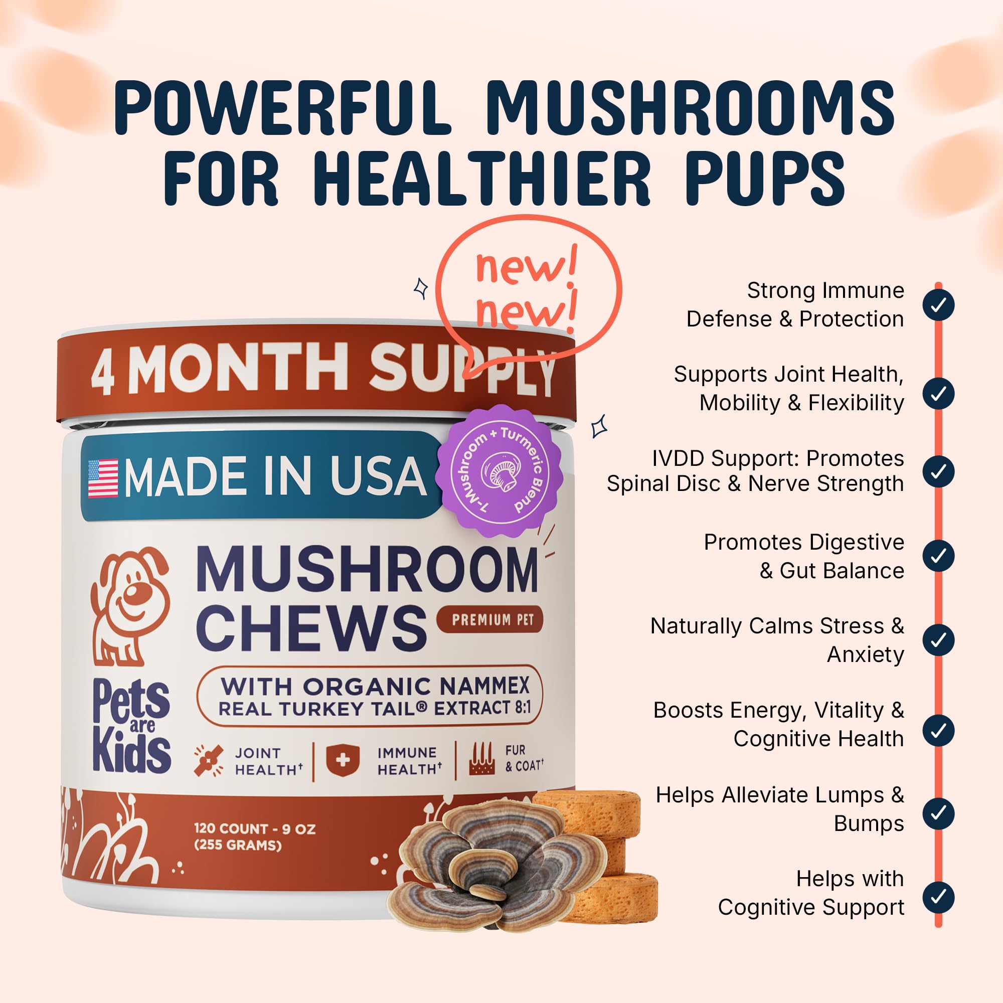 gommes Pets Are Kids Too – texture des gommes champignons, agréable à mâcher.
