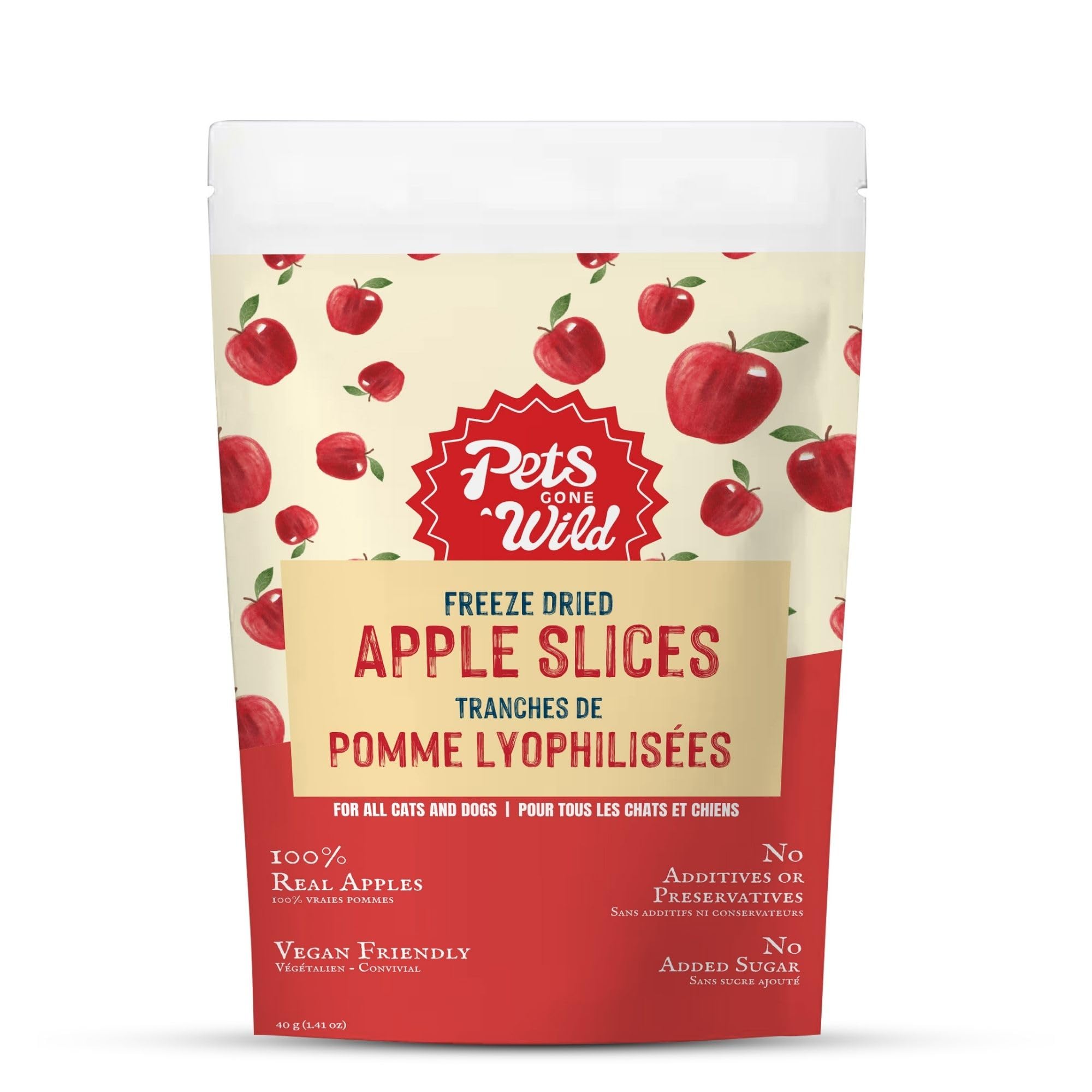 Pets Gone Wild – tranches de pomme sèches en sachet, récompense pratique pour l'entraînement.