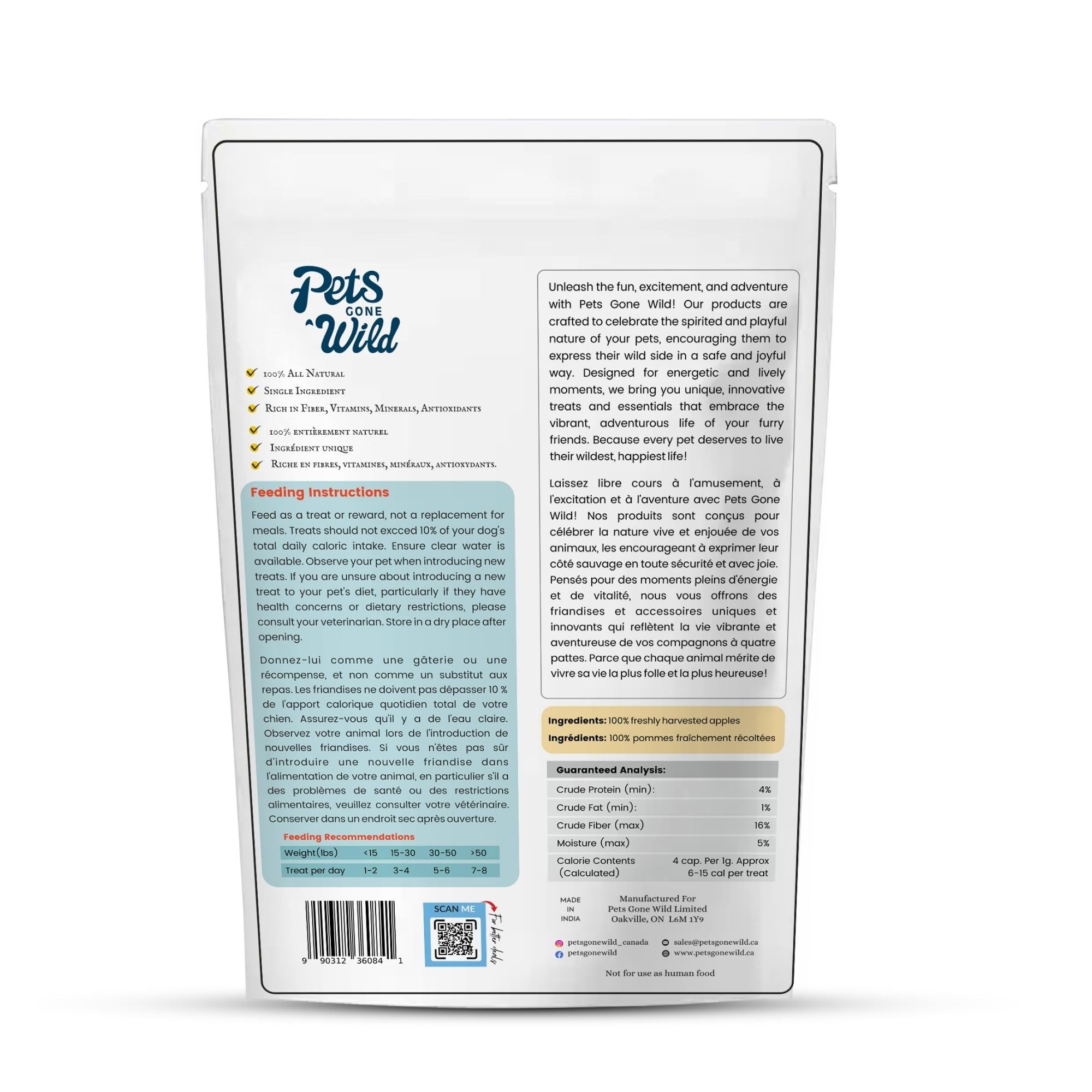 Pets Gone Wild – tranches de pomme sèches, texture croustillante pour chien actif.