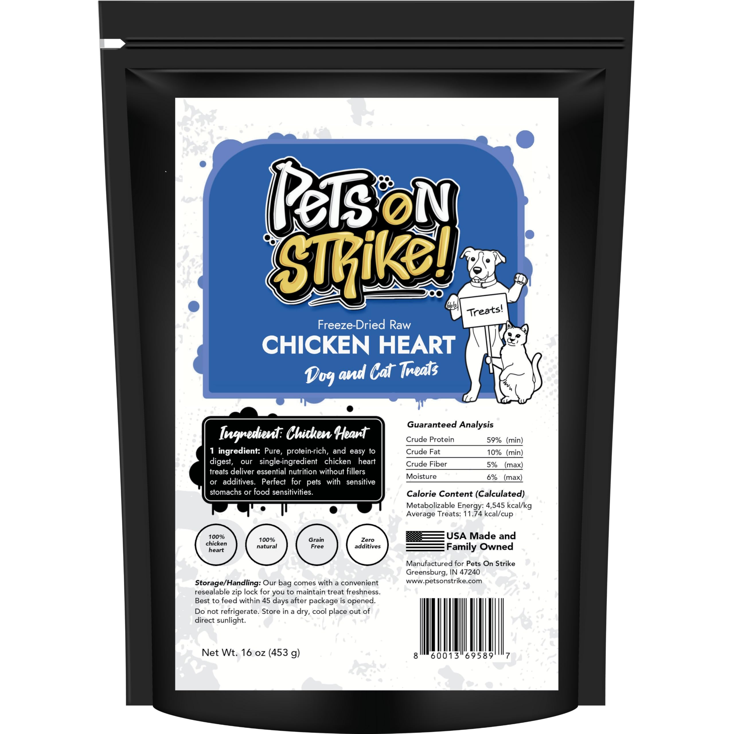 PETS ON STRIKE coeurs de poulet séchés — emballage pratique pour l'entraînement
