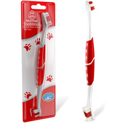 Brosse dentaire Pets & Pupps duo-têtes rouges pour chiens et chats, brossage en douceur.