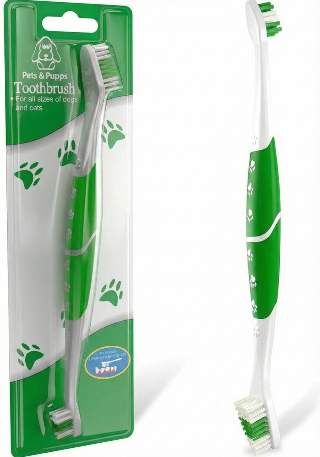 Brosse Pets & Pupps double tête verte pour chiens et chats, efficacité.