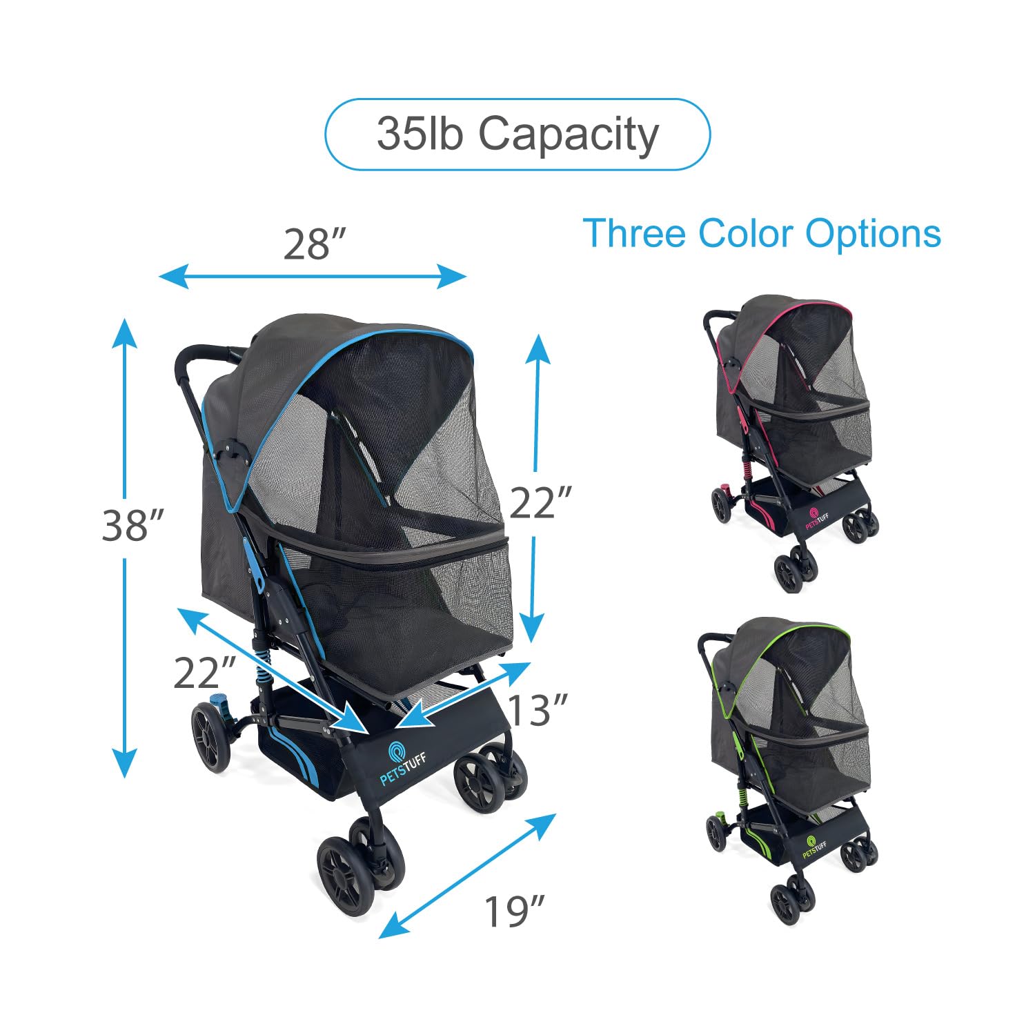 PETS TUFF Buddy Buggies – harnais intégré pour sécurité lors des arrêts.