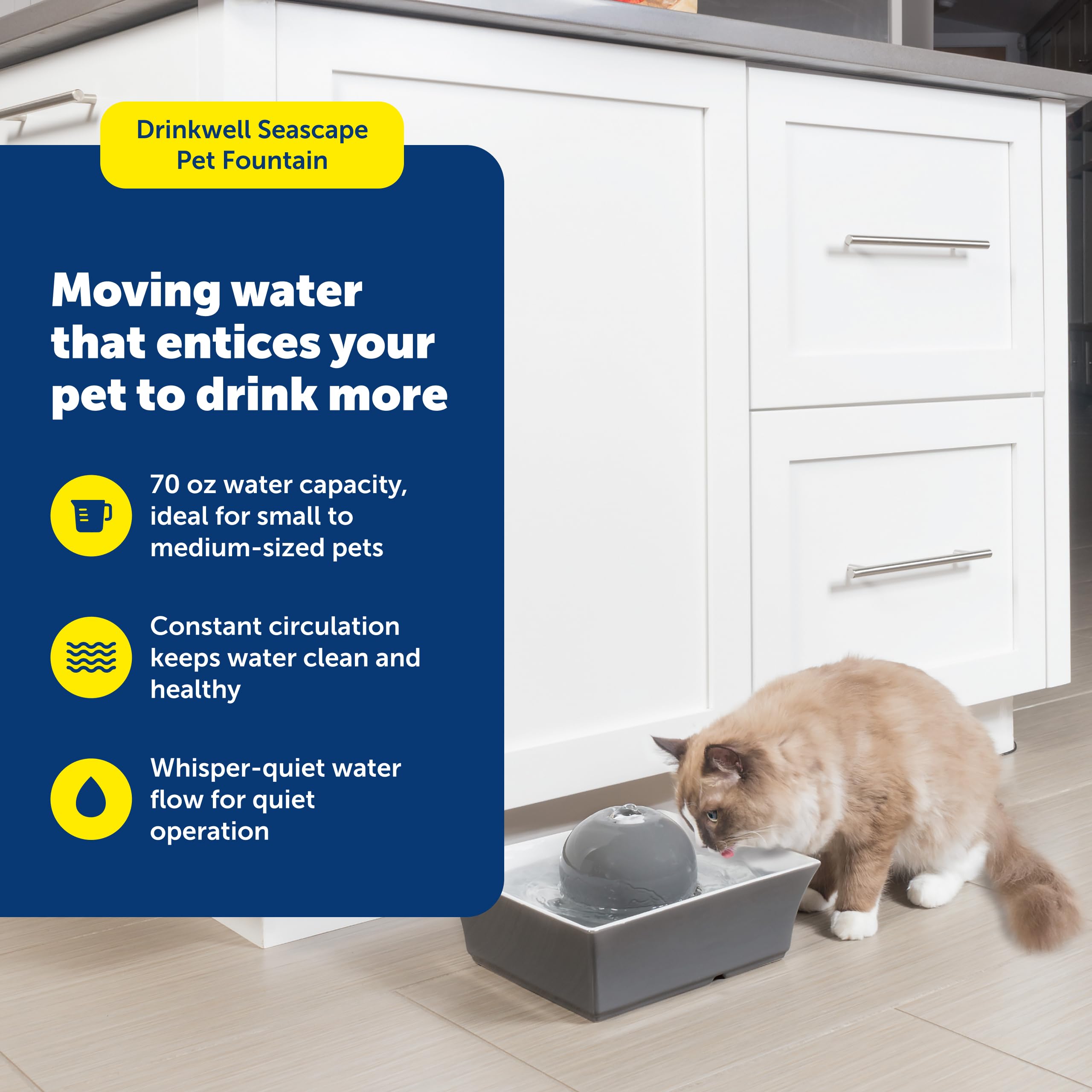 PetSafe Drinkwell fontaine en céramique gris, pompe submersible et débit silencieux.