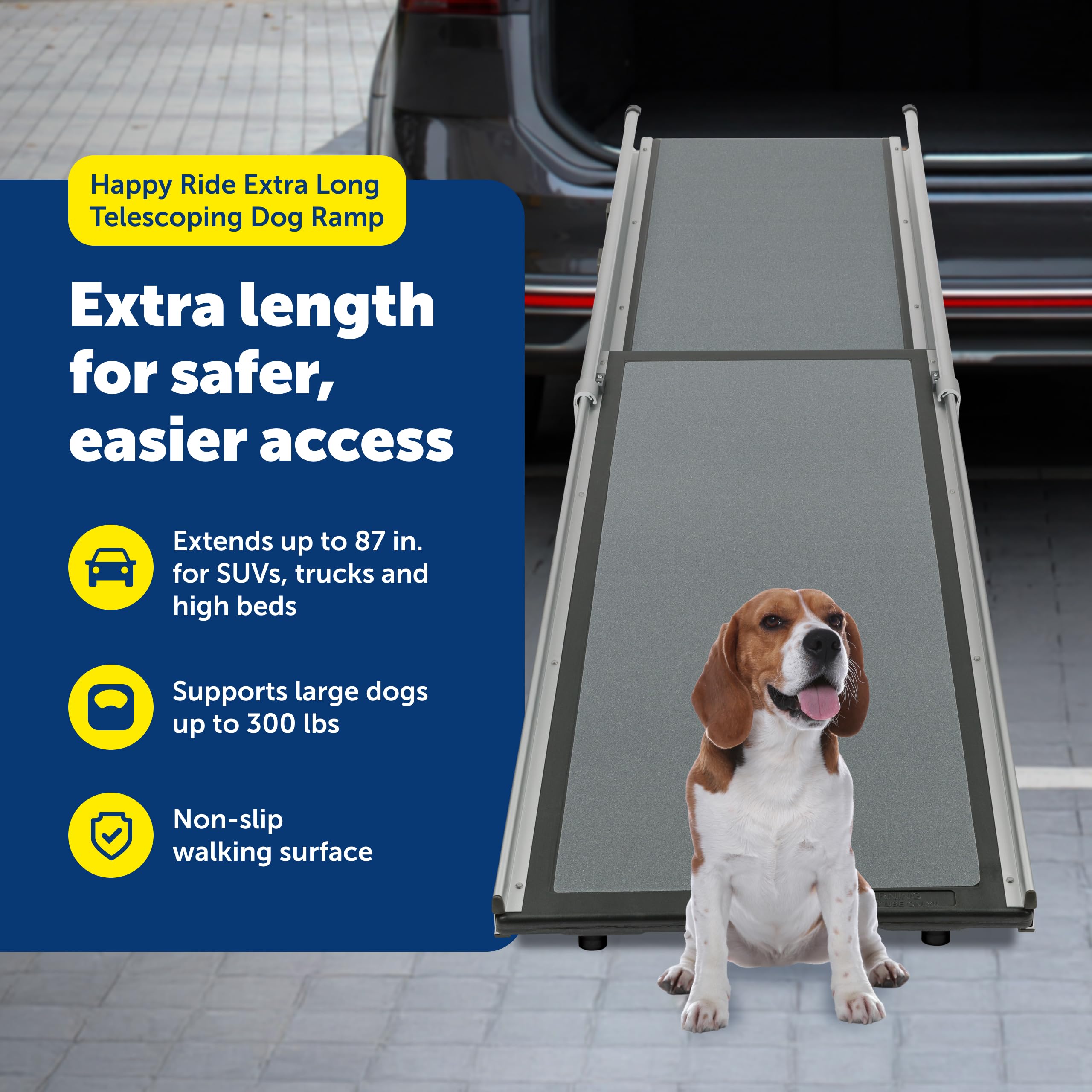Surface anti-glisse et rails, marche sûre pour votre chien avec Petsafe Happy Ride.