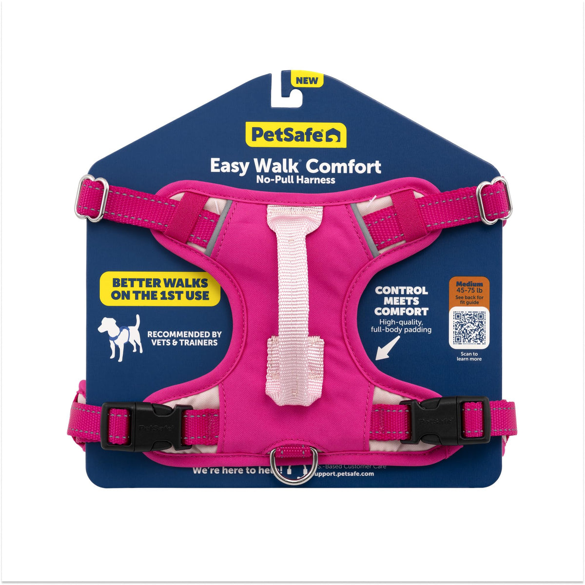 Harnais PetSafe anti-tirage sur poitrine rose, confort pour promenades