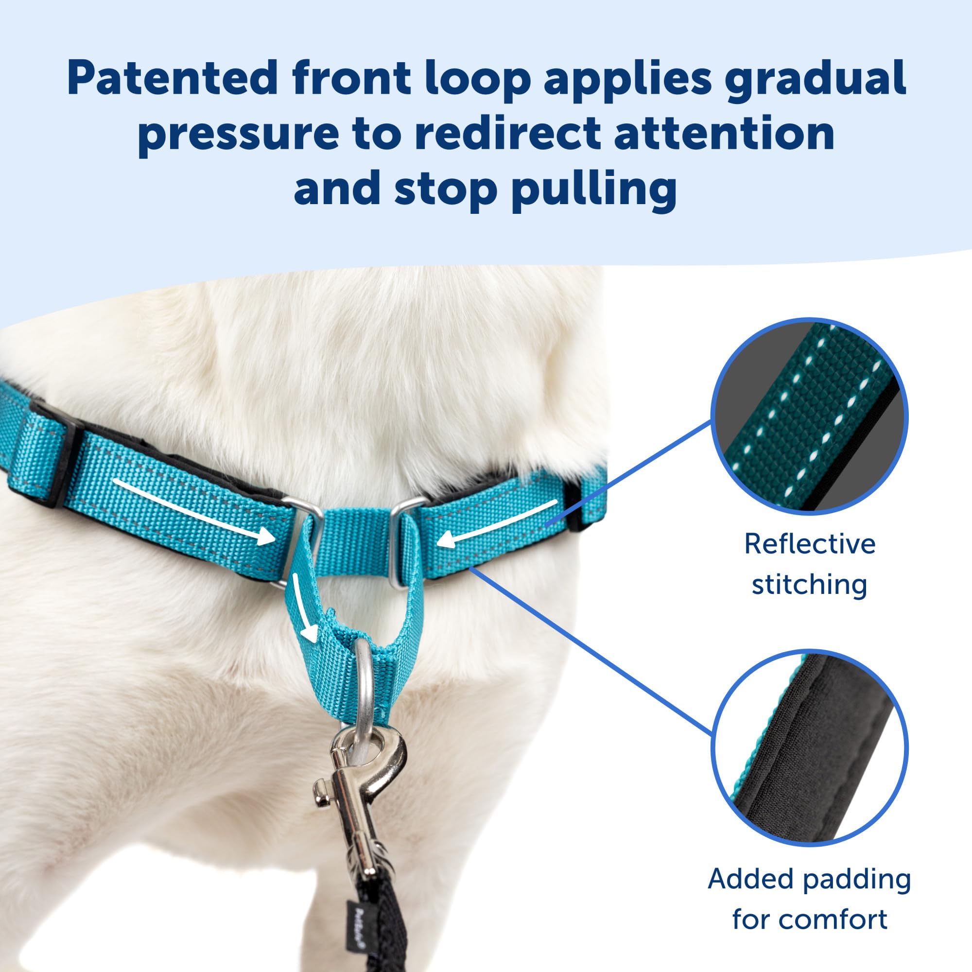 Bandes réfléchissantes du harnais PetSafe Easy Walk Deluxe pour la sécurité nocturne.