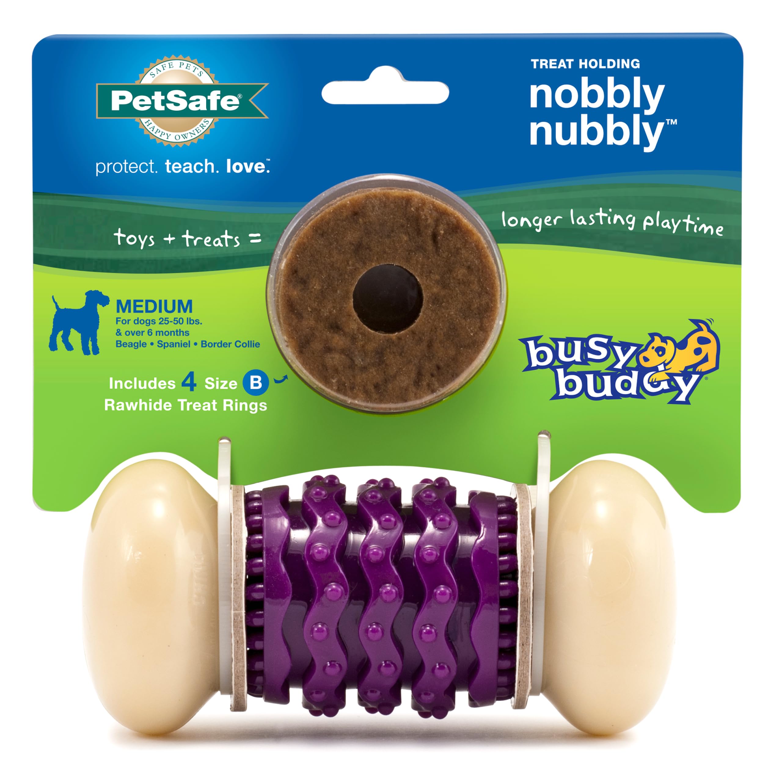 PetSafe Nobbly Nubbly: jouet en nylon violet pour mâcher durable et engageant.
