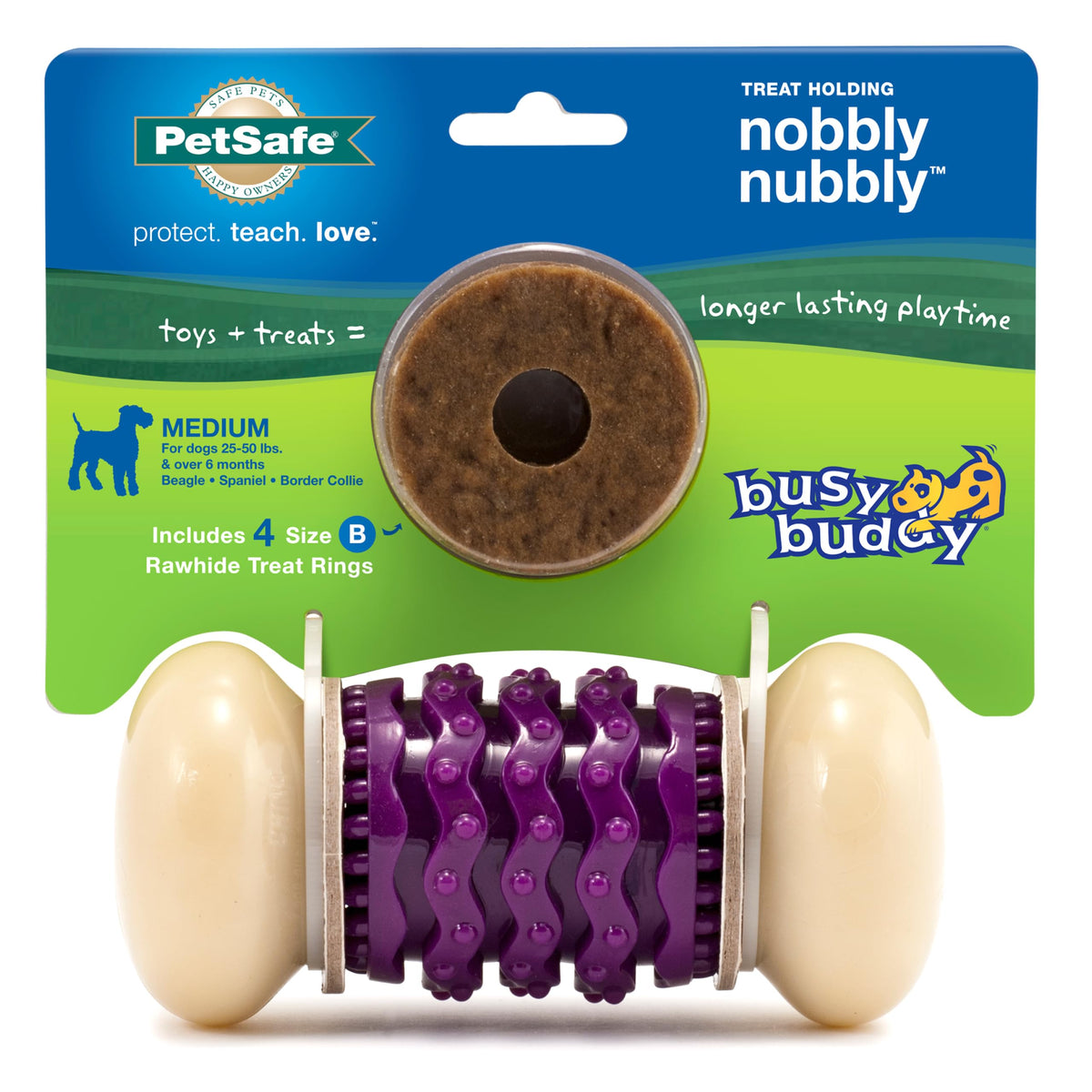 PetSafe Nobbly Nubbly: jouet en nylon violet pour mâcher durable et engageant.