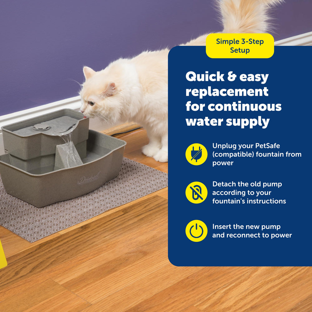 Pompe PetSafe avec adaptateur américain inclus, installation rapide.