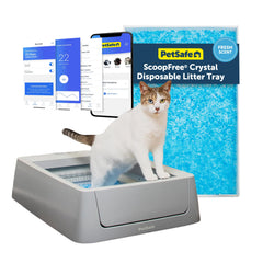 PetSafe ScoopFree Crystal, litière auto-nettoyante facilitant l’entretien quotidien.